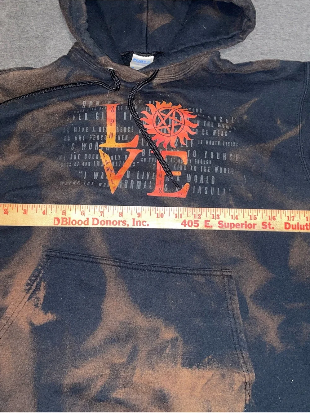 Supernatural Black Bleach-Dyed Hoodie with ‘LOVE' Graphic size medium
